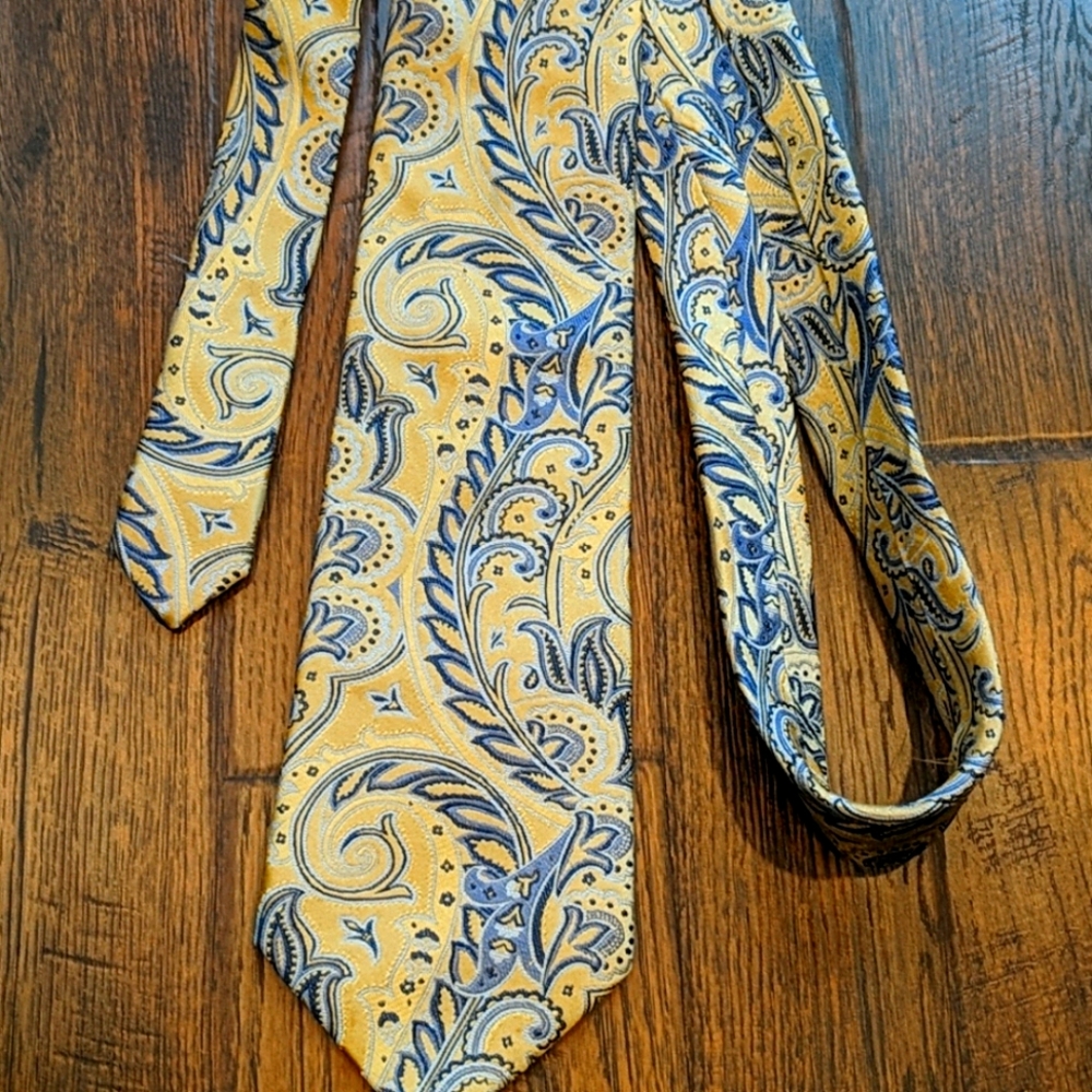 Gold and blue paisley tie